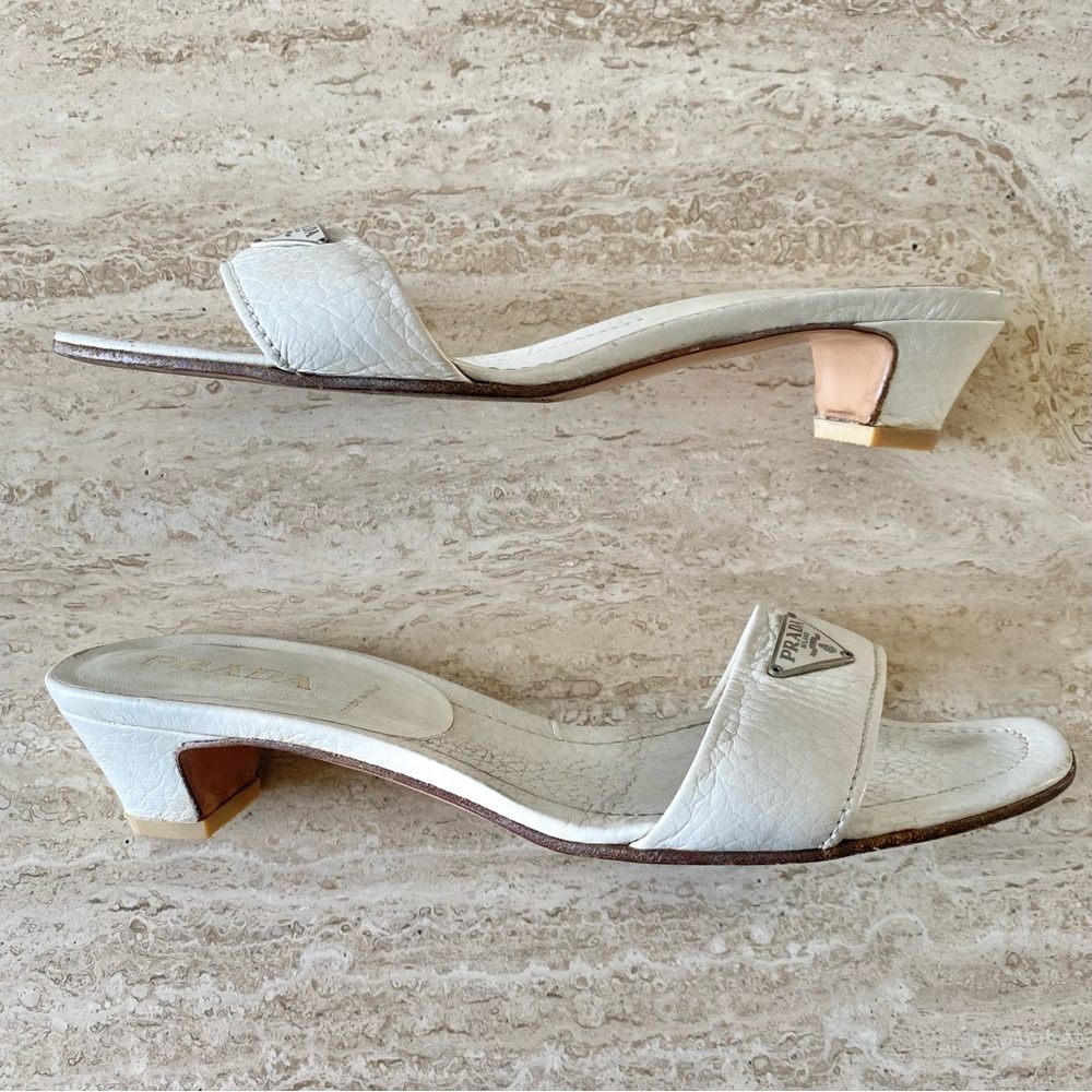 Vintage Prada Logo Kitten Heel Sandals - Picture 4 of 8